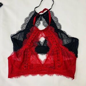 Set Victoria's Secret Red and Black Lace Longline Bras